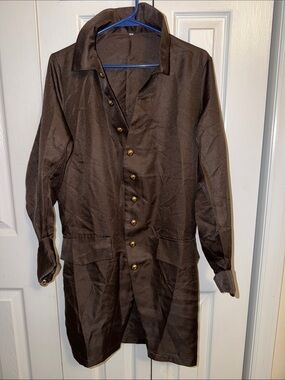 Men's Brown Long Button-Front Jacket Coat
